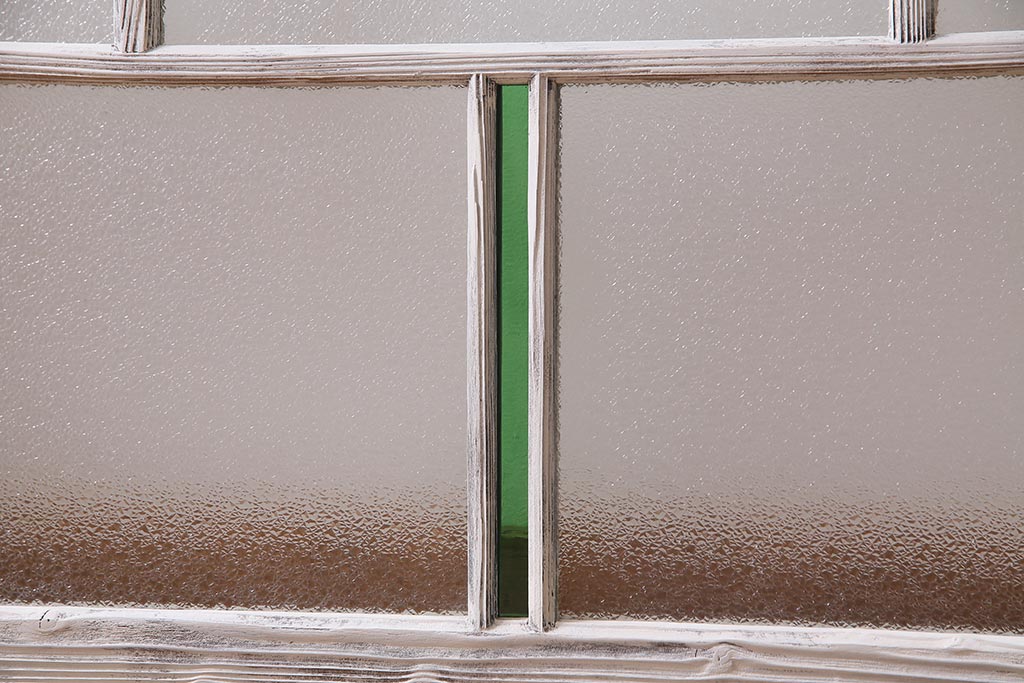 アンティーク建具　フレンチスタイルにもぴったり　色ガラスがポイントのペイントガラス戸3枚セット(窓、引き戸)(R-038143)