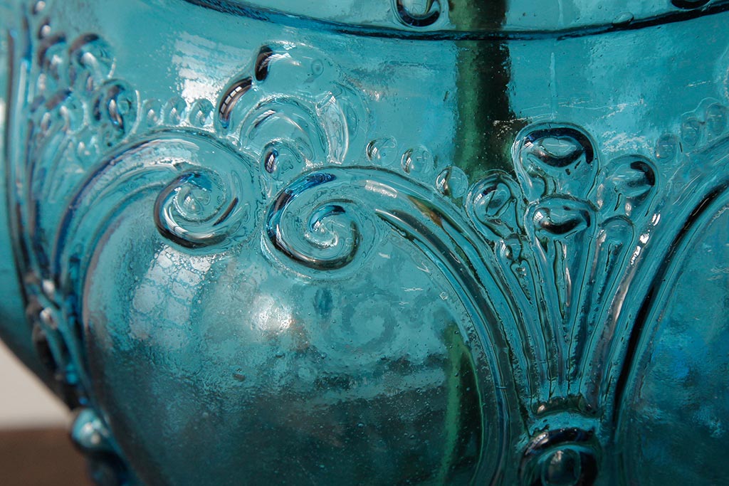 アンティーク雑貨　フランスアンティーク　ブルーのガラスが美しいテーブルランプ(卓上ランプ、スタンドライト)(R-038223)