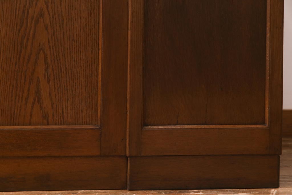 レトロ家具　昭和レトロ　ナラ材　モールガラス入り　ノスタルジックな空間を演出する両袖デスク(両袖机、在宅ワーク、在宅用ワークデスク)(R-038386)