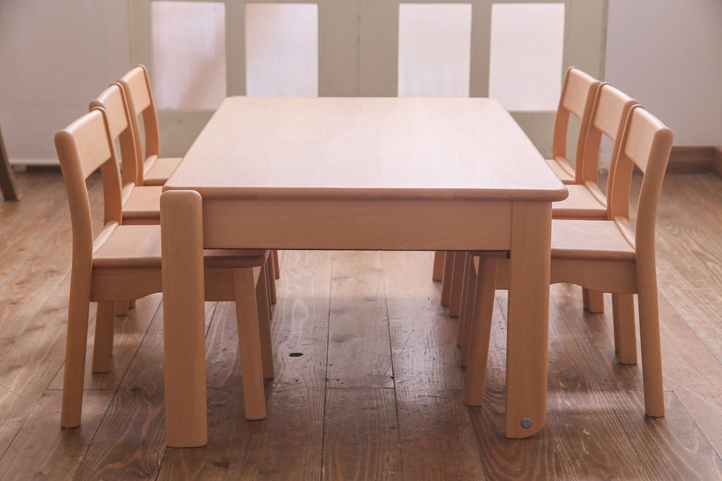 中古　飛騨産業　キツツキ　kids furniture　KF153TB　ビーチ材　キッズスタッキングテーブル(キャスター付きテーブル)(R-038399)
