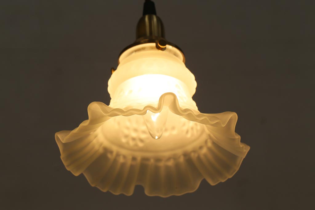 ヴィンテージ照明　フランスビンテージ　ドレスのようなフリルシェードが美しいペンダントライト(天井照明、吊り下げ照明)(R-038480)