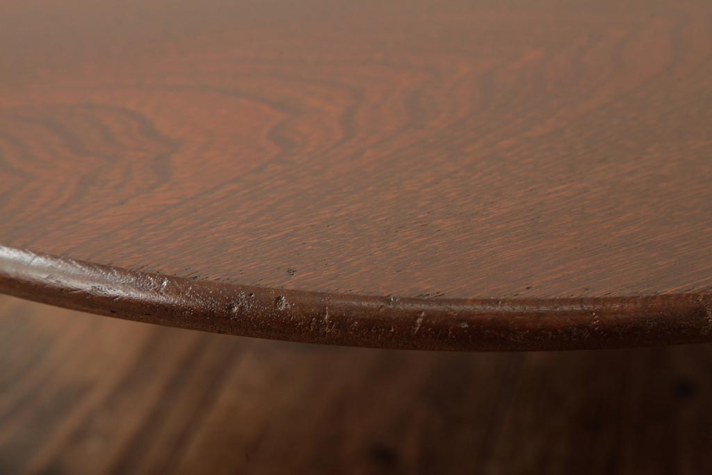 アンティーク家具　和製アンティーク　昭和初期　栓材　渋い佇まいが魅力のレトロな丸ちゃぶ台(折りたたみテーブル、座卓、ローテーブル)(R-038613)