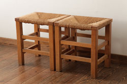 ビンテージ家具　松本民芸家具　初期モデル　ラッシスツール2脚セット(チェア、椅子)(R-038899)