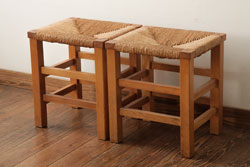 ビンテージ家具　松本民芸家具　初期モデル　ラッシスツール2脚セット(チェア、椅子)(R-038900)