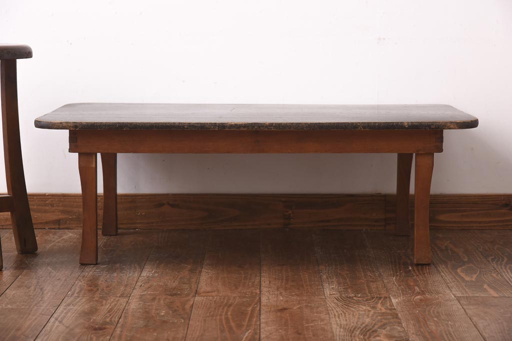レトロ家具　和製アンティーク　昭和初期　栓材　味わい深さが魅力の角ちゃぶ台(折りたたみテーブル、座卓、ローテーブル)(R-039210)