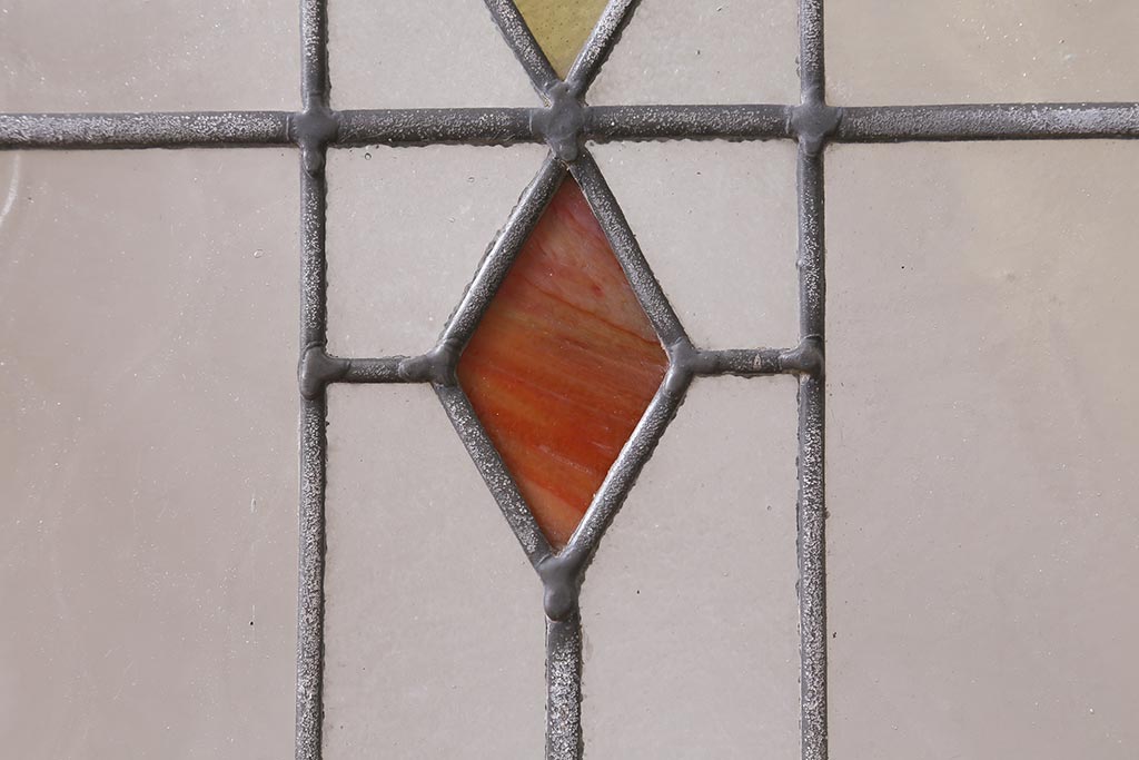 アンティーク建具　イギリスアンティーク　2色のカラーガラスが可愛らしいステンドグラスのペイントフィックス窓・大(明り取り)(R-39246)