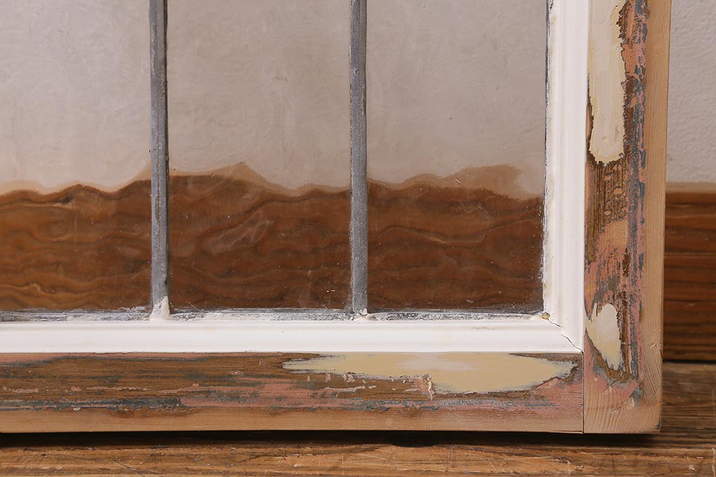 アンティーク建具　イギリスアンティーク　揺らぎが美しいステンドグラスのペイントフィックス窓(明り取り)(R-39247)