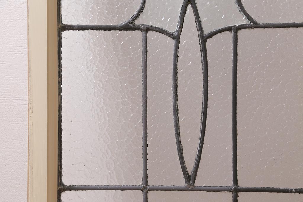 アンティーク建具　イギリスアンティーク　3色のカラーガラスがアクセントになったステンドグラスのペイントフィックス窓(明り取り)(R-39248)