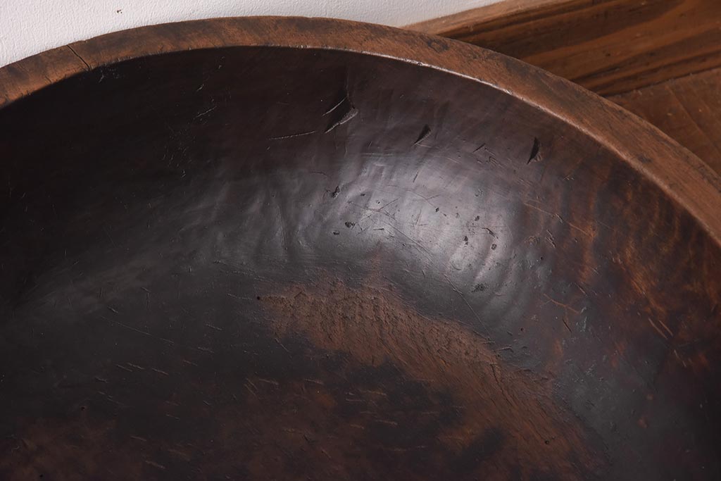 アンティーク雑貨　和製アンティーク　明治大正期　深みのある木味が魅力の木製こね鉢(ディスプレイ雑貨)(R-039298)