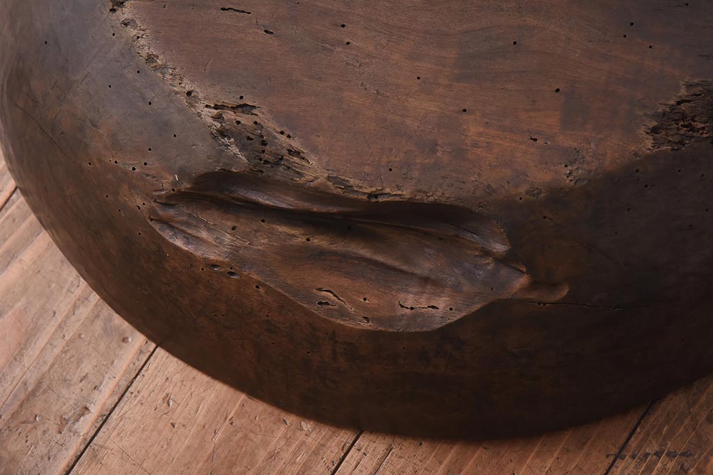 アンティーク雑貨　和製アンティーク　明治大正期　深みのある木味が魅力の木製こね鉢(ディスプレイ雑貨)(R-039298)