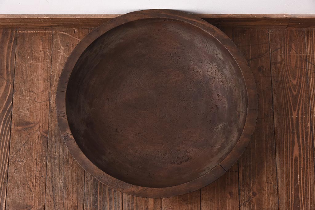 アンティーク雑貨　和製アンティーク　明治大正期　深みのある木味が魅力の木製こね鉢(ディスプレイ雑貨)(R-039299)