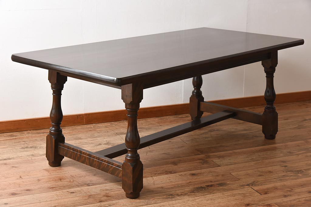 中古　松本民芸家具　LT型食卓　洗練されたモダンな佇まいが魅力の6人掛けダイニングテーブル(R-039702)