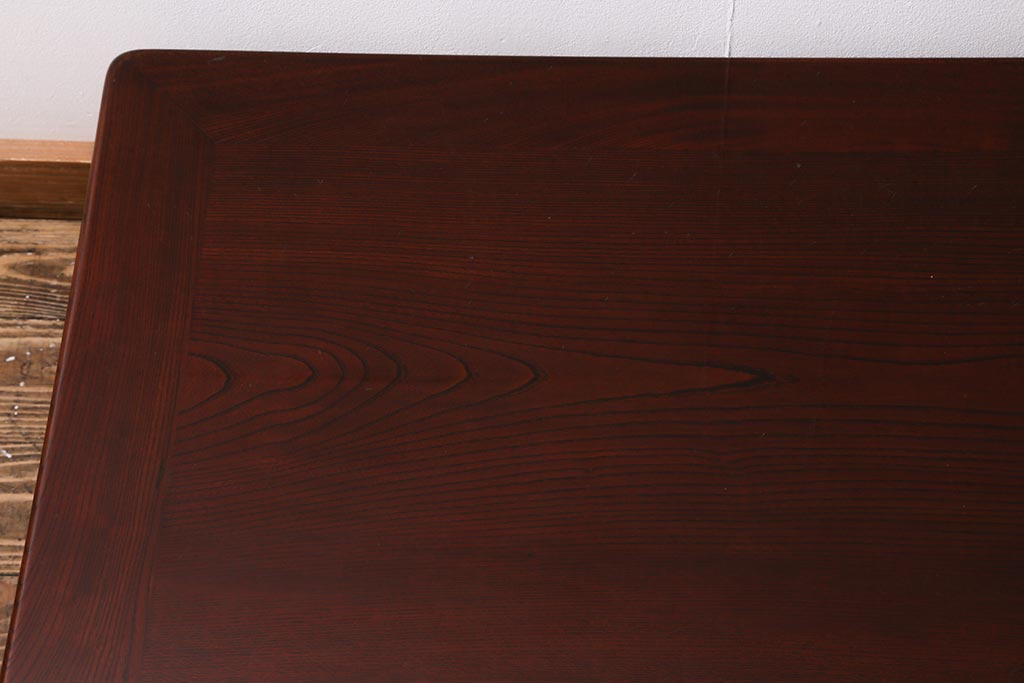 中古　工芸家具(指物家具)　総ケヤキ材　漆塗り　溜塗と杢目が美しい高級感溢れる座卓(ローテーブル)(R-039704)