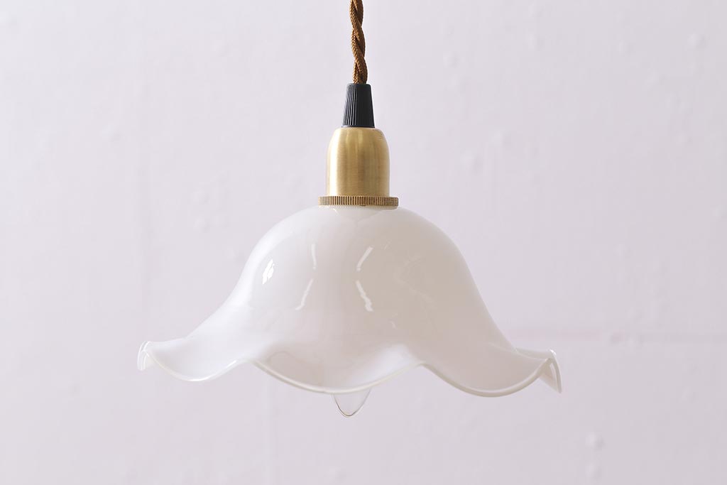 イギリスヴィンテージ照明　上品なフリルシェードのペンダントライト(ランプシェード、天井照明、ビンテージ)(R-039905)