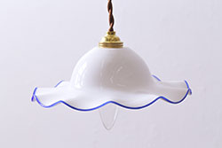 イギリスヴィンテージ照明　上品なフリルシェードのペンダントライト(ランプシェード、天井照明、ビンテージ)(R-040802)