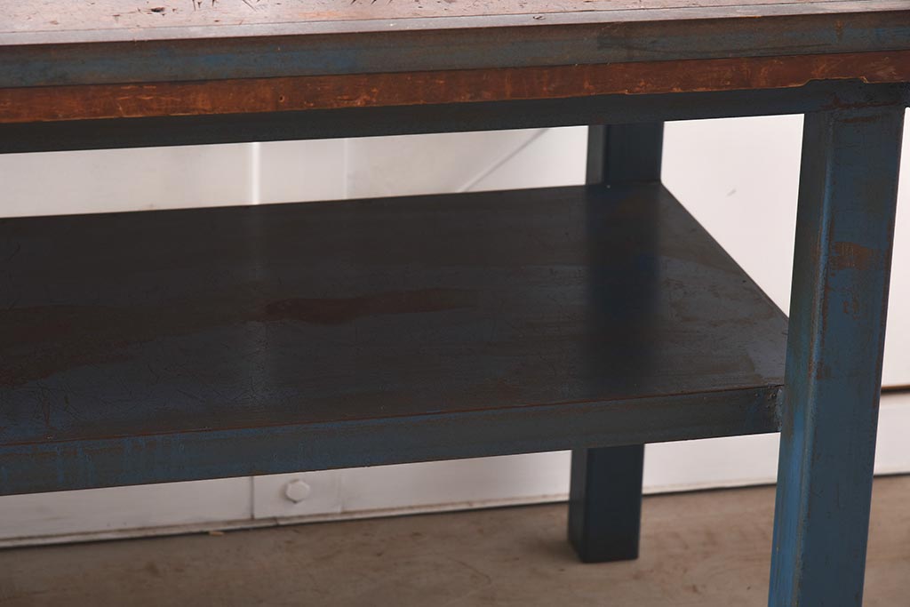 ヴィンテージ家具　アイアンフレーム　ジャンクな雰囲気が魅力の作業台(鉄脚テーブル、ビンテージ)(R-039940)