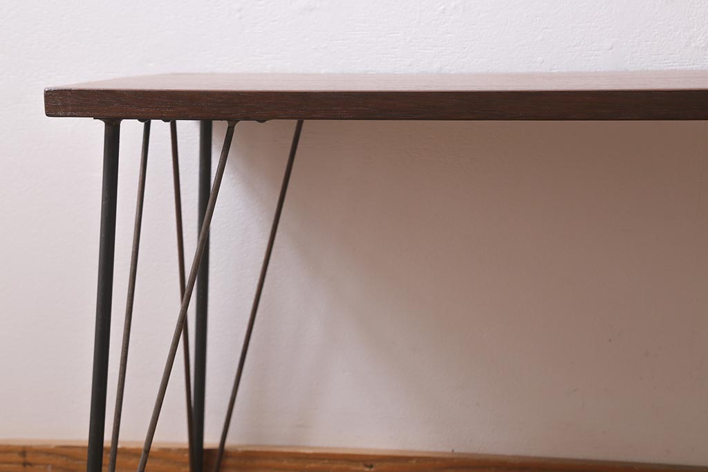 アンティーク家具　和製アンティーク　昭和中期　天板一枚板　リメイク　メンズライクにおすすめな鉄脚ベンチ(板座チェア、椅子)(R-039961)