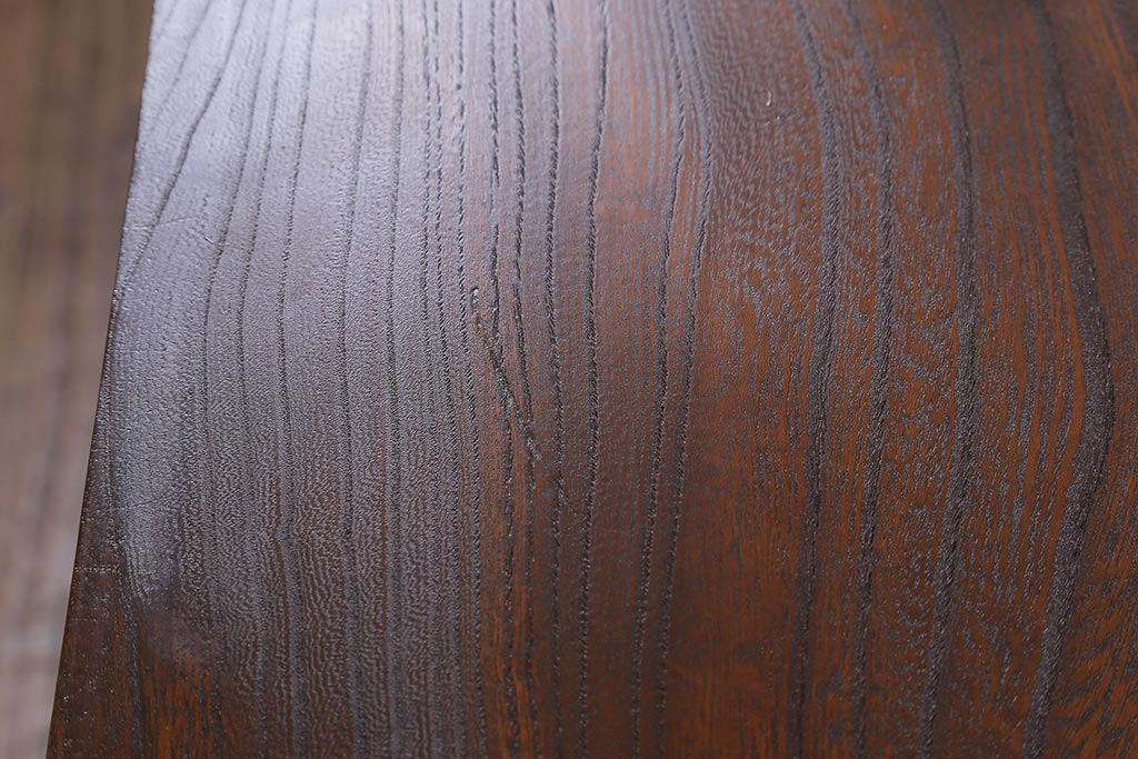アンティーク家具　古材リメイク　ケヤキ材一枚板　ダイナミックな木目が魅力の鉄脚テーブル(コンソールテーブル、作業台)(R-039962)