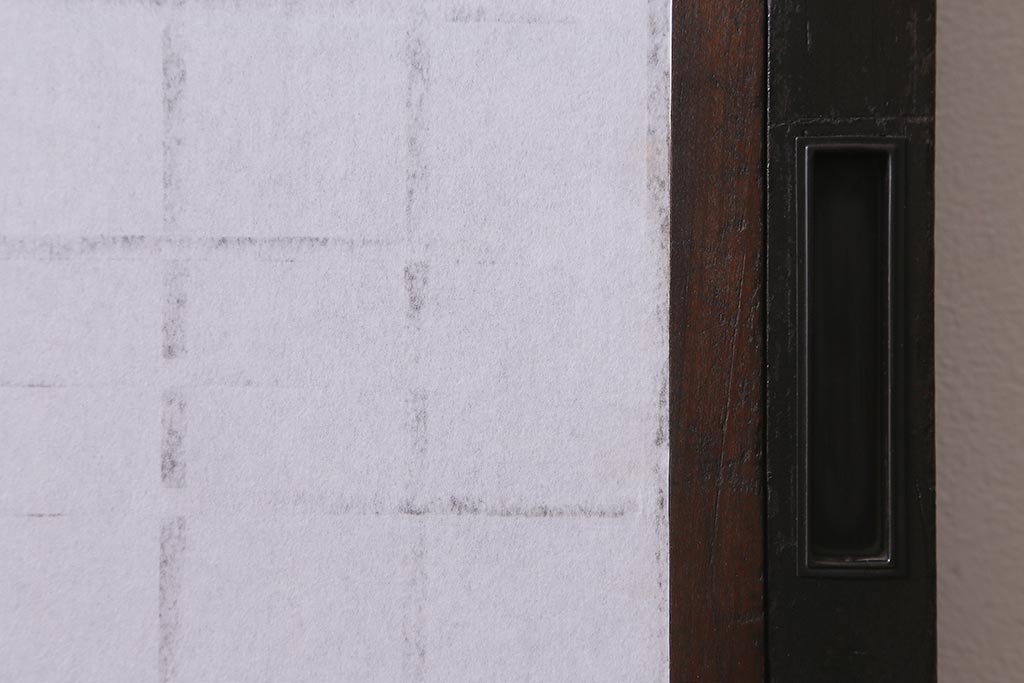 アンティーク建具　和製アンティーク　明治大正期　ケヤキ材　黒い木枠がモダンな格子帯戸1枚(板戸、引き戸、建具)(R-039965)