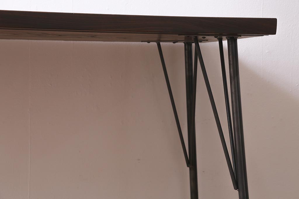 アンティーク家具　明治大正期　ケヤキ一枚板　古材をリメイクした鉄脚テーブル(コンソールテーブル、作業台)(R-039974)