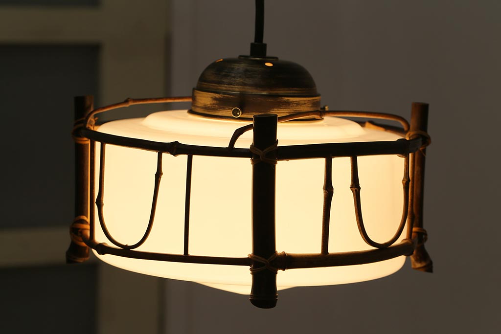 アンティーク照明　大正昭和初期　竹の意匠が趣ある吊り下げ照明(天井照明、ペンダントライト)(R-040080)