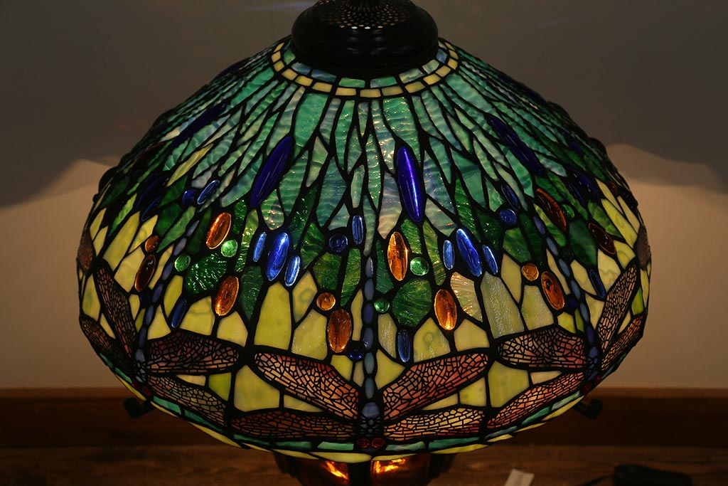 中古　レプリカ　アンティーク風　ティファニー風　ドラゴンフライ　ステンドグラスのスタンドライト(フロアスタンド、照明)(R-040097)