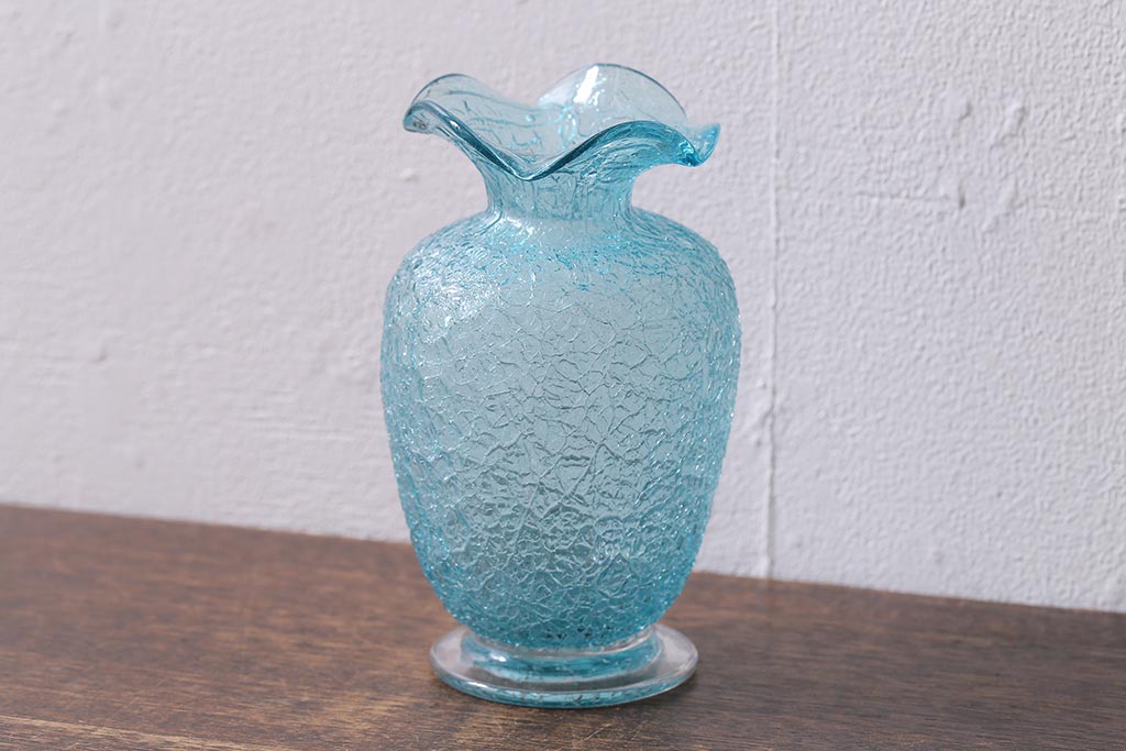 アンティーク雑貨 和製アンティーク 大正期 青ガラス氷裂文花瓶 和ガラス R 0401 ラフジュ工房