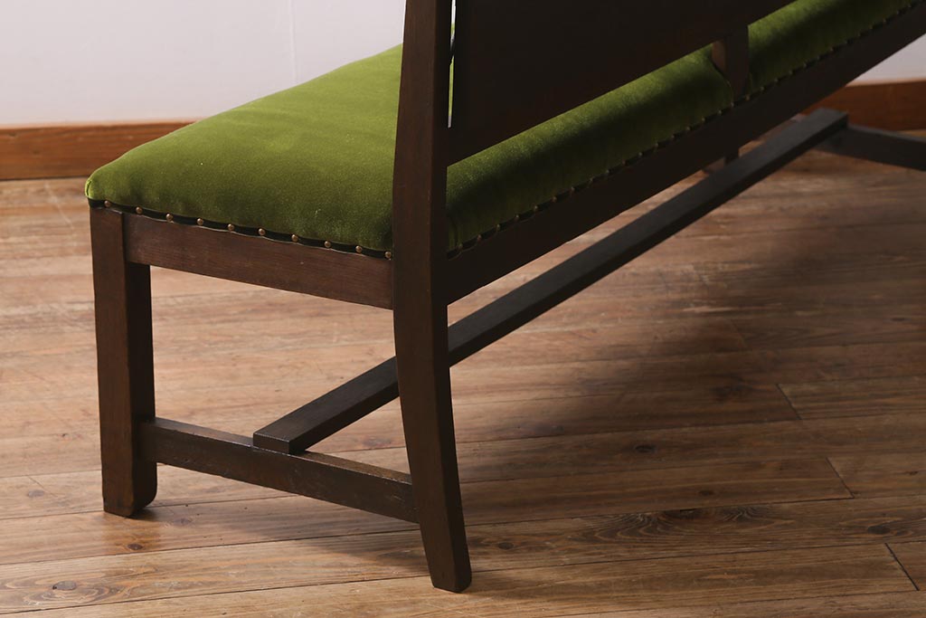 アンティーク家具　和製アンティーク　大正昭和初期　ナラ材製　クラシカルな雰囲気漂うチャーチベンチ(ベンチ、椅子)(R-040140)