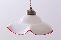 ヴィンテージ照明　イギリスビンテージ　エッチングガラスとフリルシェードがお洒落なペンダントライト(ランプシェード、天井照明)(R-043119)
