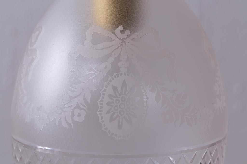 ヴィンテージ照明　フランスビンテージ　フロストガラス　美しい模様が浮かび上がるガラスシェードのペンダントライト(天井照明、シェード)(R-040180)