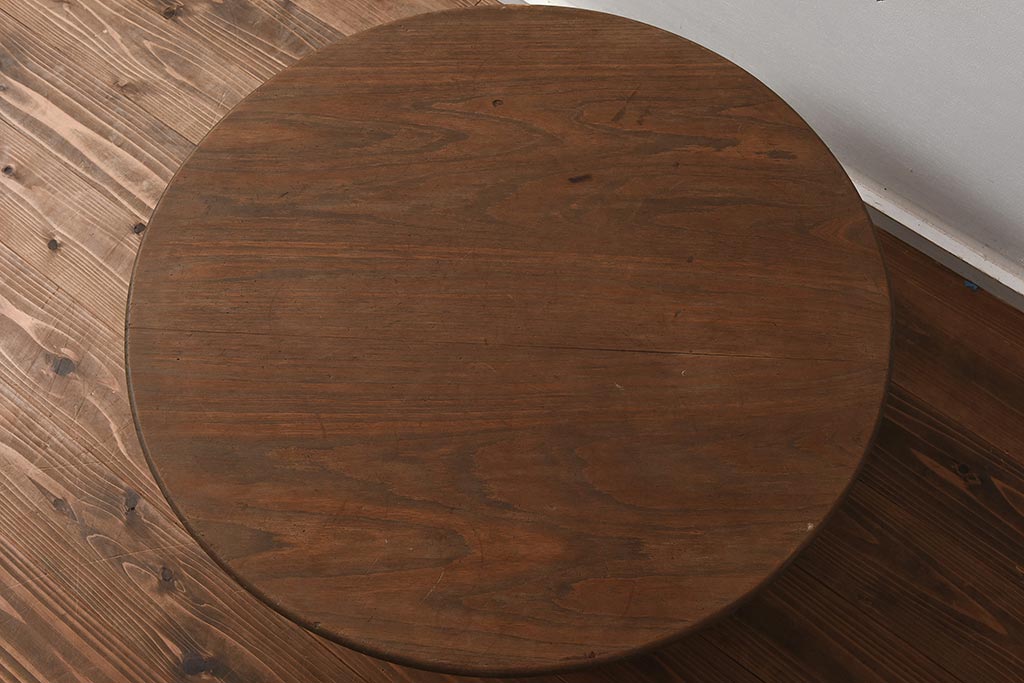 レトロ家具　栓材　一人暮らしにもぴったりな木味が魅力の丸ちゃぶ台(ローテーブル)(R-040287)