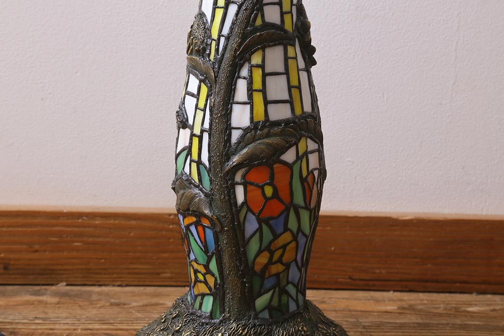 中古　アンティーク風　ティファニー風　銅製　ひまわり　ステンドグラスのスタンドライト(フロアスタンド、照明)(R-040441)