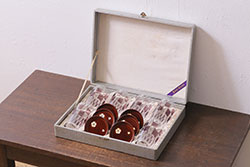 アンティーク雑貨　昭和初期　古い紫被せ切子グラス　ソーサー付き6客セット　箱付(コップ、コースター、和ガラス)(R-040505)