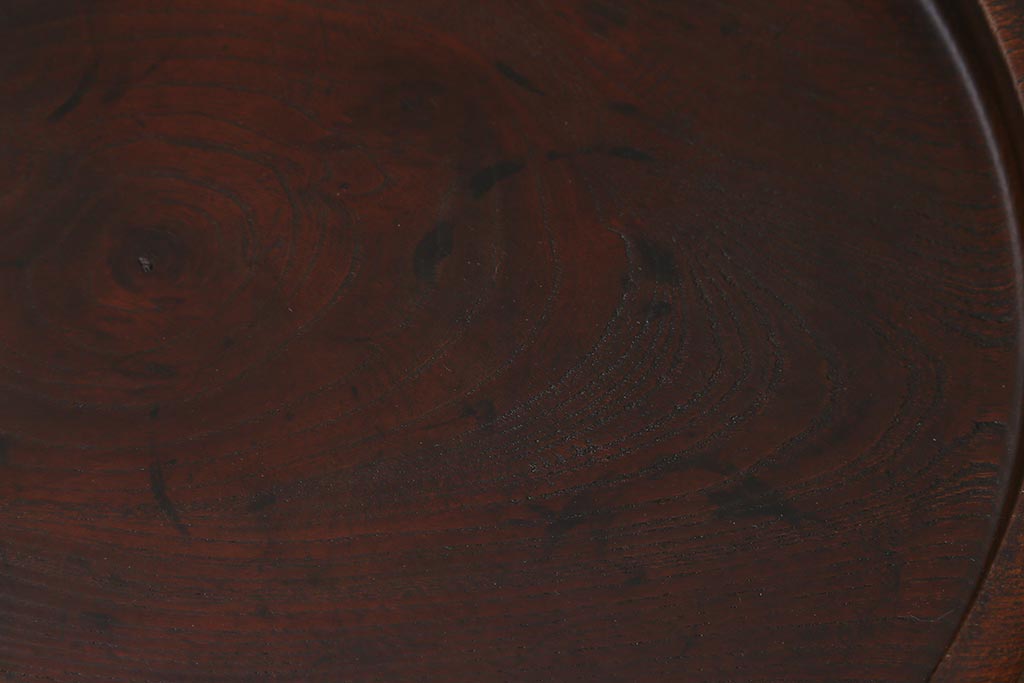 和製アンティーク　総ケヤキ材　色や風合いが味わい深い刳り貫き盆(トレー、丸盆)(R-040592)