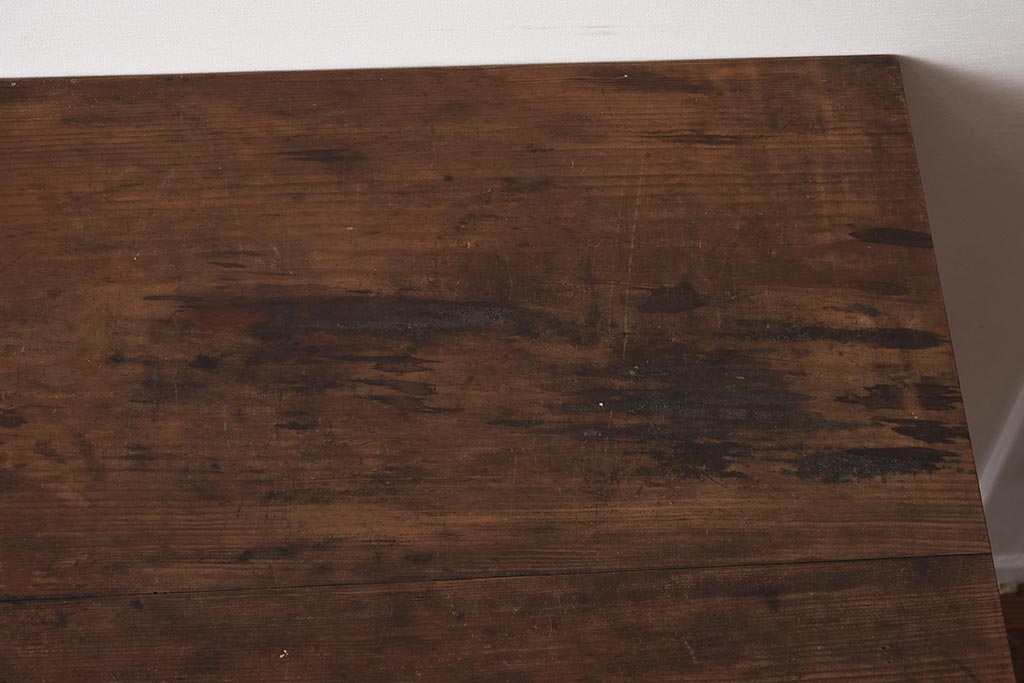 アンティーク家具　昭和初期　レトロな佇まいのシンプルな平机(デスク、ワークデスク、作業台)(R-040636)