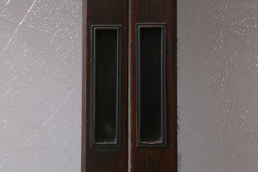 アンティーク建具　昭和初期　レトロな模様が入ったガラスが魅力の格子戸3枚セット(引き戸、ガラス帯戸)(R-040829)