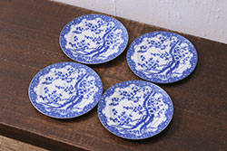 アンティーク雑貨　昭和初期　「日本特製」　輸出用　梅図印判皿4枚セット(中皿、和食器)(R-040837)