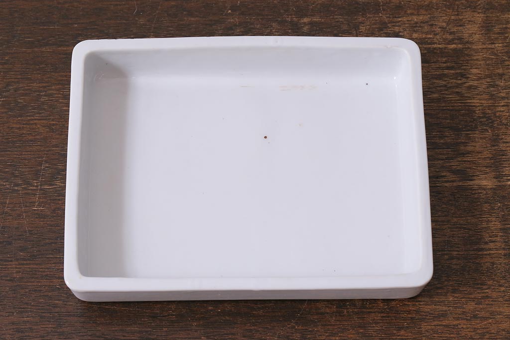 アンティーク雑貨　昭和初期　角皿付きの古い乳鉢(乳棒付き)(R-040849)