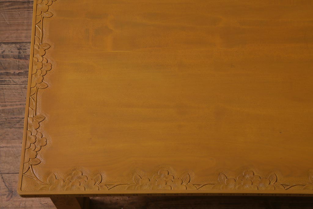 中古　伝統工芸　軽井沢彫り　桜の浮き彫りが上品な座卓(ローテーブル)(R-040872)