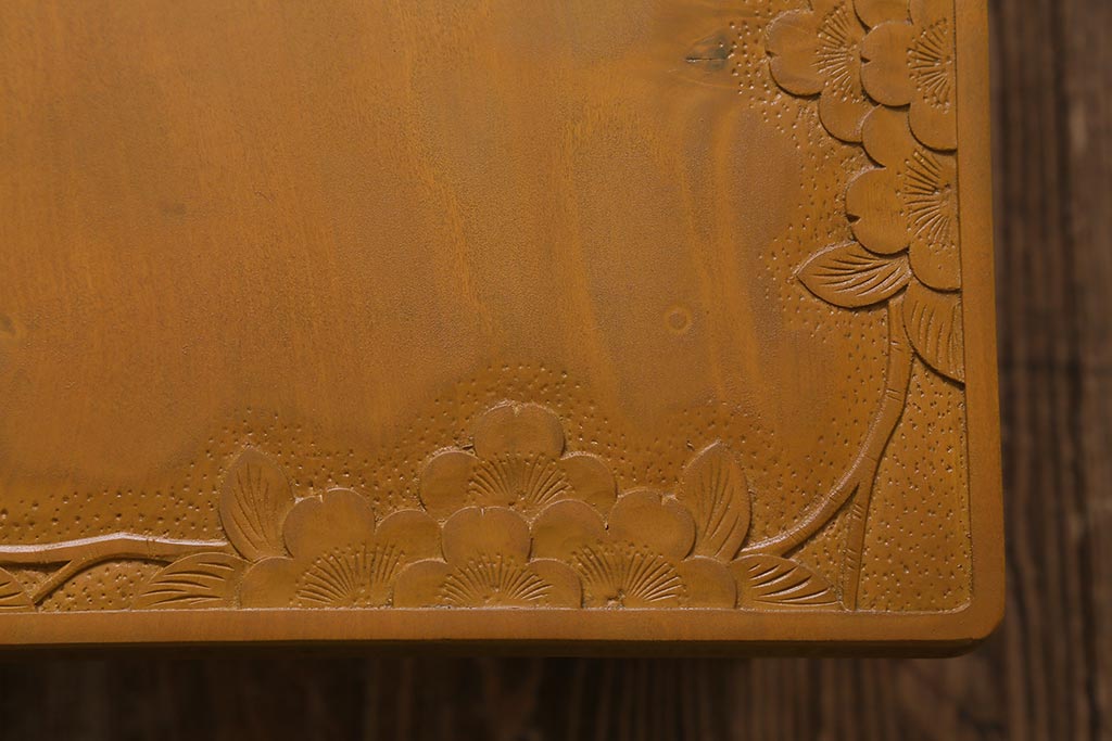 中古　伝統工芸　軽井沢彫り　桜の浮き彫りが上品な座卓(ローテーブル)(R-040872)