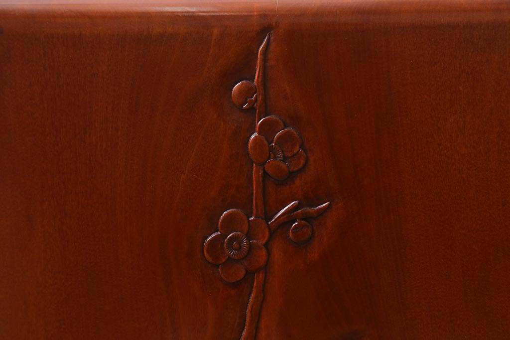 中古　伝統工芸　日光彫り　竹・梅の木　彫刻が魅力の小引き出し(卓上収納、小物収納)(R-040883)