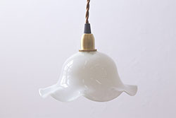 イギリスヴィンテージ照明　上品なフリルシェードのペンダントライト(ランプシェード、天井照明、ビンテージ)(R-039907)