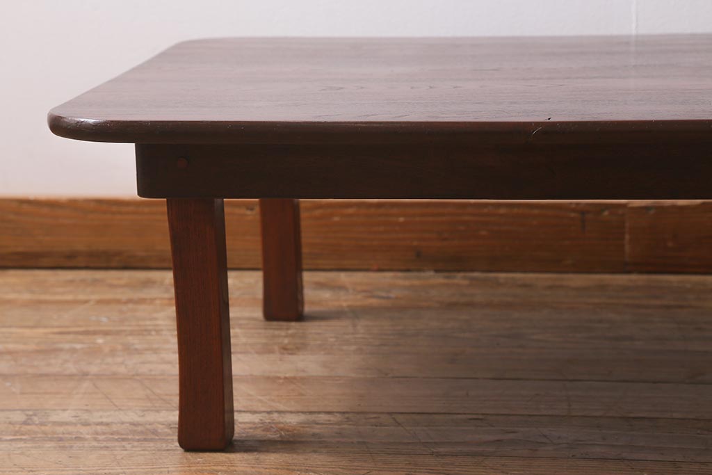 アンティーク家具　和製アンティーク　昭和中期　栓材　味わい深い木目が目を引く角ちゃぶ台(折りたたみテーブル、座卓、ローテーブル)(R-040903)