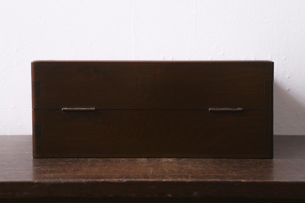 アンティーク雑貨　和製アンティーク　落ち着いた木色のレトロな収納箱(木箱、小物入れ)(R-040914)