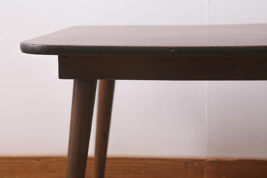 レトロ家具　ちゃぶ台リメイク　栓材　使いこまれた木肌が魅力のセンターテーブル(ローテーブル)(R-040935)