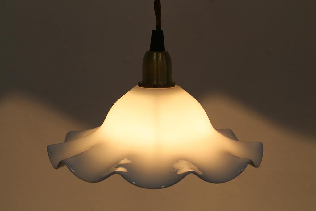 イギリスヴィンテージ照明　可愛らしいフリルシェードのペンダントライト(ランプシェード、天井照明、ビンテージ)(R-041017)