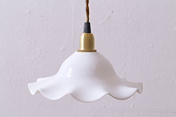 イギリスヴィンテージ照明　可愛らしいフリルシェードのペンダントライト(ランプシェード、天井照明、ビンテージ)(R-041017)