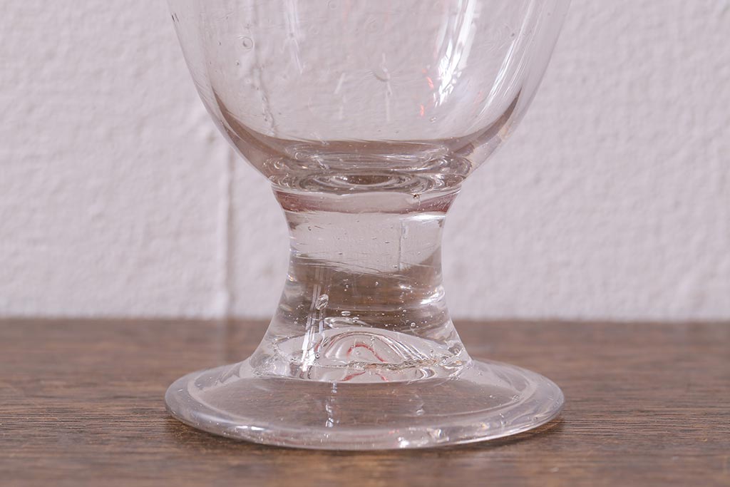 アンティーク雑貨　レトロ　大正期　なつめ形　赤縁氷コップ(吹ガラス)(R-041126)