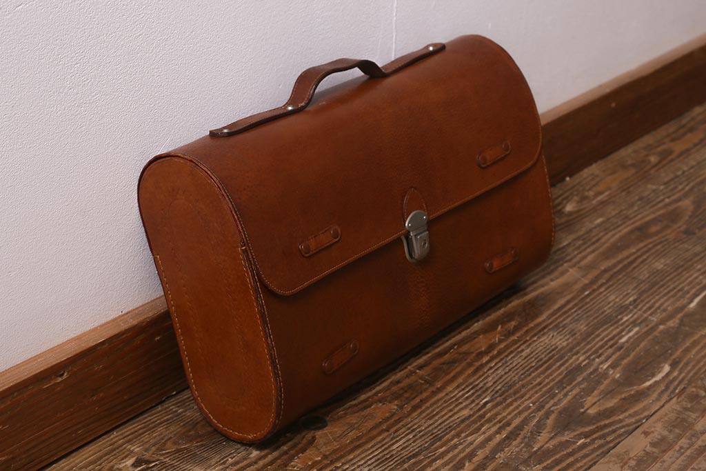 ヴィンテージ雑貨　HINOMOTO(日乃本錠前)　NO.46　本革　日本製のレザーバッグ(ドクターバッグ、スクールバッグ、ビジネスバッグ、ビンテージ)(R-041150)