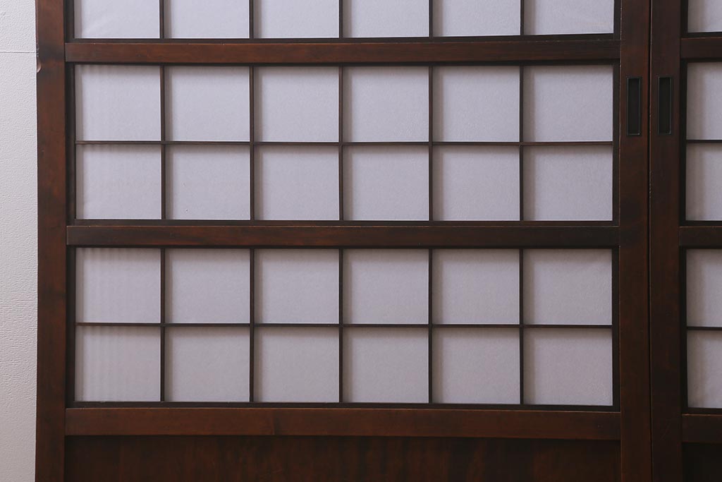 アンティーク建具　昭和中期　裏障子付き　上質な和の空間を演出する格子戸2枚セット(引き戸、建具)(R-041151)